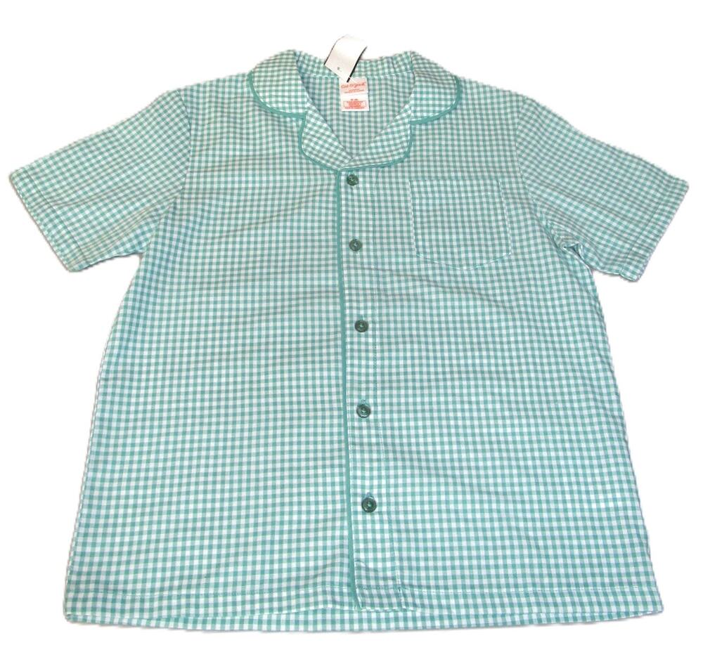 Cat & Jack Boys Green Gingham Pajama Sleep Shirt Size Medium (8) Button Front